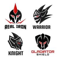 conjunto de design de logotipo de capacete de gladiador espartano vetor