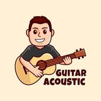 sorriso desenho de logotipo de desenho acústico para guitarrista vetor