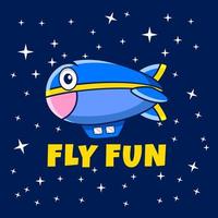 divertido sorriso avião balão zepelim voar no céu noturno com estrela vetor