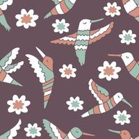 doodle colibris e flores padrão sem emenda do verão. vetor