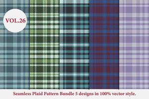 padrão xadrez pacote 5 designs vetor de búfalo, papel de parede de fundo de tecido tartan, coleção de padrões monocromáticos