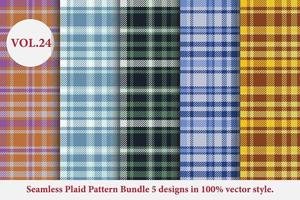 padrão xadrez pacote 5 designs vetor de búfalo, papel de parede de fundo de tecido tartan, coleção de padrões monocromáticos