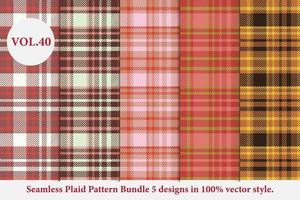 padrão xadrez pacote 5 designs vetor de búfalo, papel de parede de fundo de tecido tartan, coleção de padrões monocromáticos