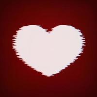 coração branco com efeito de falha em um fundo vermelho escuro. cartão de dia dos namorados. símbolo de ilustração vetorial de amor. fácil de editar o modelo de design. vetor