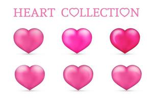 coleções de coração rosa. conjunto de seis corações realistas isolados no fundo branco. Ícones 3D. ilustração em vetor dia dos namorados. fácil de editar o modelo de design.