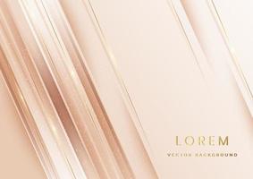 O design do modelo 3d do abstrct luxuoso com linhas diagonais douradas cintilam no fundo branco do marrom suave. vetor