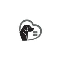 cão, coração e logotipo da casa ou design de ícone vetor