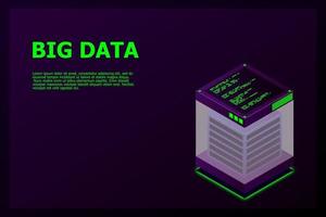 banner de web de tecnologia digital isométrica. algoritmos de aprendizado de máquina de big data. análise e informação. gerenciamento e análise de informações de distribuição de armazenamento de acesso de big data. ilustração vetorial vetor