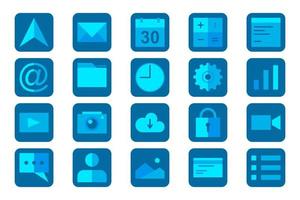 Ícone de conjunto de 20 aplicativos. ícone moderno. interface do usuário azul. ilustração do vetor