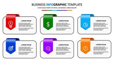 modelo de infográfico de vetor com seis etapas ou opções. seis elementos gráficos coloridos. layout do projeto do infográfico. o projeto de conceito de negócio pode ser usado para web, brochura, diagrama