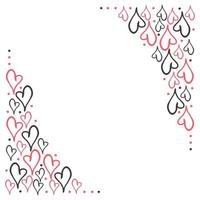 borda vertical com doodle coração preto e vermelho e lugar para texto. cartão de dia dos namorados em fundo branco. ilustração vetorial vetor