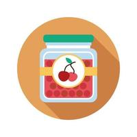 geleia de cereja jar design plano ícone de cor longa sombra. fruta em conserva. ilustração da silhueta do vetor