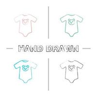 conjunto de ícones de mão desenhada baby bodysuit. roupas de bebê recém-nascido. pincelada de cor. ilustrações esboçadas de vetor isoladas