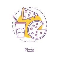ícone do conceito de pizzaria. pizza e bebida gelada. ilustração de linha fina de ideia de fastfood. desenho de contorno isolado de vetor