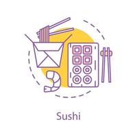 ícone do conceito de sushi. ilustração de linha fina de ideia de café wok. Sushi Bar. comida chinesa. Macarrão. desenho de contorno isolado de vetor