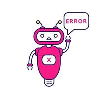 ícone de cor do chatbot de erro. talkbot com erro no balão de fala. suporte ao cliente online. assistente virtual. robô moderno. ilustração vetorial isolada vetor