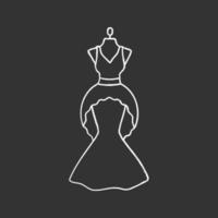 ícone de giz vestido de casamento. atelier de vestido de noiva. salão de casamento. vestido de manequim. ilustração vetorial isolado quadro-negro vetor