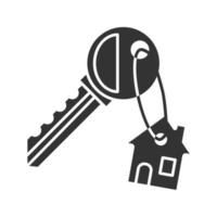 chave com o ícone de glifo de casa de bugigangas. símbolo da silhueta. imobiliária. espaço negativo. ilustração isolada do vetor