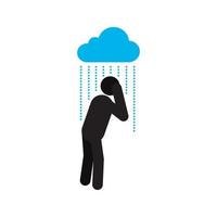 homem de pé sob o ícone de silhueta de chuva torrencial. pessoa se molhando. depressão. tempo chuvoso. ilustração vetorial isolada vetor