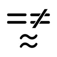 ícone de glifo de símbolos matemáticos. igual, não é e aproximadamente igual aos sinais. símbolo da silhueta. espaço negativo. ilustração isolada do vetor