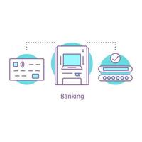 ícone do conceito bancário. Ilustração de linha fina de ideia de pagamento sem dinheiro. transações com cartão de crédito. desenho de contorno isolado de vetor