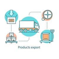 produtos exportam ícone do conceito. logística e distribuição. ilustração de linha fina de ideia de serviço de entrega. transporte de carga. transporte de carga. desenho de contorno isolado de vetor