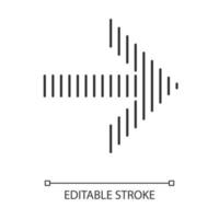 ícone linear de seta listrada. ponta de seta indicando direita. ponteiro de navegação, indicador. seta de orientação. ilustração de linha fina. símbolo de contorno. desenho de contorno isolado do vetor. curso editável vetor