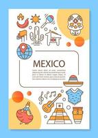 layout de modelo de folheto do México. panfleto de agência de viagens mexicana, livreto, design de impressão de folheto com ilustrações lineares. layouts de página de vetor para revistas, relatórios anuais, pôsteres de publicidade