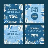 conjunto de postagem de mídia social da coleção de inverno com esquema de cores azul vetor