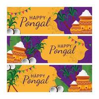 coleção colorida de banner pongal feliz vetor