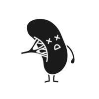 ícone de glifo do personagem infeliz baço humano. símbolo da silhueta. emoji de órgão do sistema linfático insalubre. espaço negativo. ilustração isolada do vetor