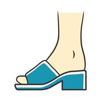 ícone de cor azul das sandálias de mula. design de calçado elegante de mulher. sapatos casuais femininos, luxo moderno verão bloco de salto alto. acessório de roupa retrô na moda. ilustração vetorial isolada vetor