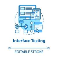 interface testando o ícone do conceito turquesa. ux, ui verificar ilustração de linha fina de ideia. estágio de desenvolvimento de software. programação e codificação de aplicativos. ele projeta. desenho de contorno isolado do vetor. curso editável vetor