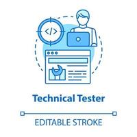 ícone do conceito turquesa do testador técnico. ilustração de linha fina de ideia de desenvolvimento de software. análise das funções do sistema. ele gerenciamento de projetos. desenho de contorno isolado do vetor. curso editável vetor