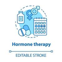 ícone do conceito de terapia hormonal. ilustração de linha fina de ideia de tratamento médico. remédios, pílulas, controle de natalidade. menopausa, câncer, medicação para transgêneros. desenho de contorno isolado do vetor. curso editável vetor