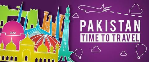 roxo do Paquistão famoso ponto turístico silhueta colorida estilo vetor