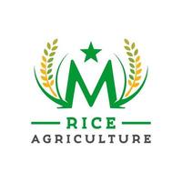 desenho da letra m logo do cultivo de arroz vetor