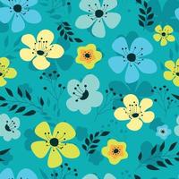 Primavera flores azuis e amarelas sem costura padrão vetor