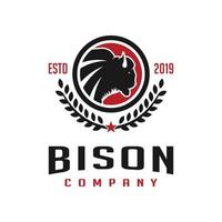 modelo de design de logotipo vintage bison circle vetor