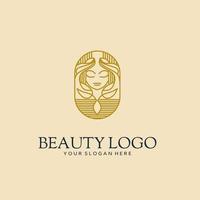mulher de design de logotipo de beleza, arte de linha de luxo, logotipo de spa, monograma, vintage, vetor