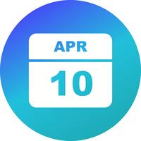 10 de abril Data em um calendário de dia único vetor