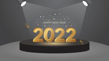 Sinal de feliz ano novo de 2022, com números de glitter dourados sobre fundo preto