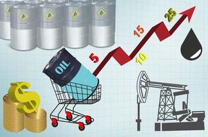 gráfico de barril de petróleo com a seta vermelha apontando para cima. ilustração vetorial. vetor