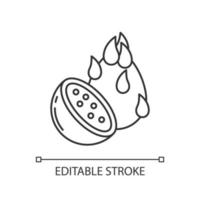 ícone linear da fruta do dragão. pedaço de pitaya. explorando especialidades alimentares. frutas de sabor único das ilhas indonésias. ilustração de linha fina. símbolo de contorno. desenho de contorno isolado do vetor. curso editável vetor