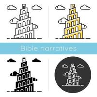 ícone da história da bíblia da torre de babel. zigurate. alta estrutura na babylonia. lenda religiosa. Êxodo narrativa bíblica. glifo, giz, estilos lineares e de cores. ilustrações vetoriais isoladas vetor