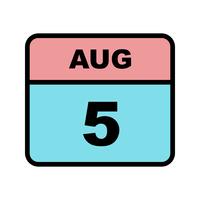 5 de agosto Data em um calendário único dia