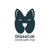 vidro e logotipo de gato premium vetor