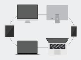 conjunto de dispositivos, monitor, laptop, tablet e modelo de telefone vetor