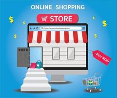 compras online no site ou marketing de conceito de vetor de aplicativo móvel e marketing digital.