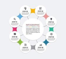 elementos de design de infográfico para seus dados de negócios com 8 opções, conceito de círculo redondo. ilustração vetorial. vetor